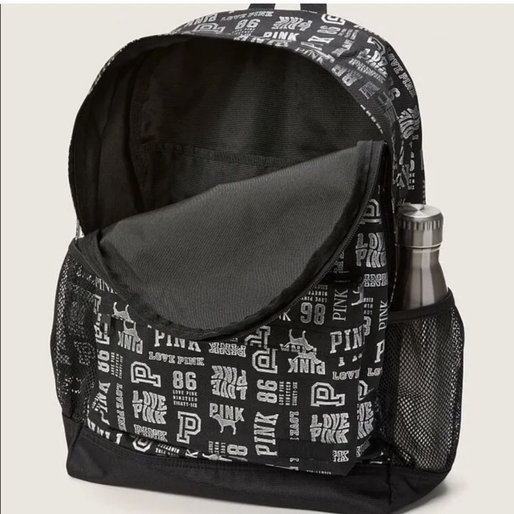 Victorias Secret Pink Backpack Classic Book Bag 2022 Black Silver Mixed … - Picture 3 of 6